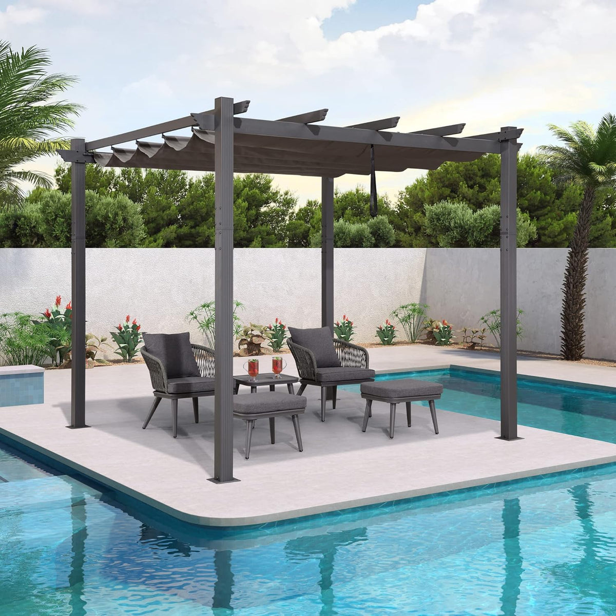 10' X 12' Outdoor Retractable Pergola with Sun Shade Canopy I881322
