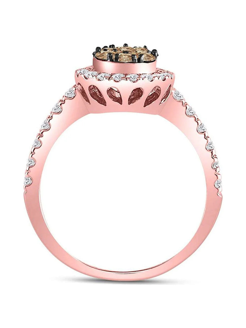 14kt Rose Gold Round Brown Diamond Teardrop Cluster Ring 1 Cttw H636