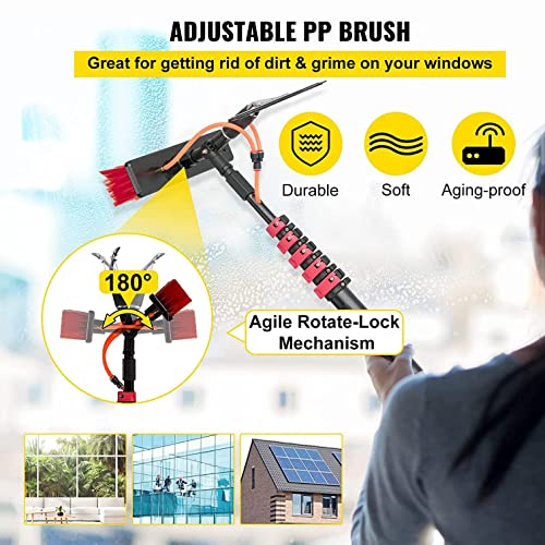 Water Fed Pole 3-in-1 Kit with Scrubber Brush, Spray Washer, Window Squeegee, 7.2M/23.6Ft D6557