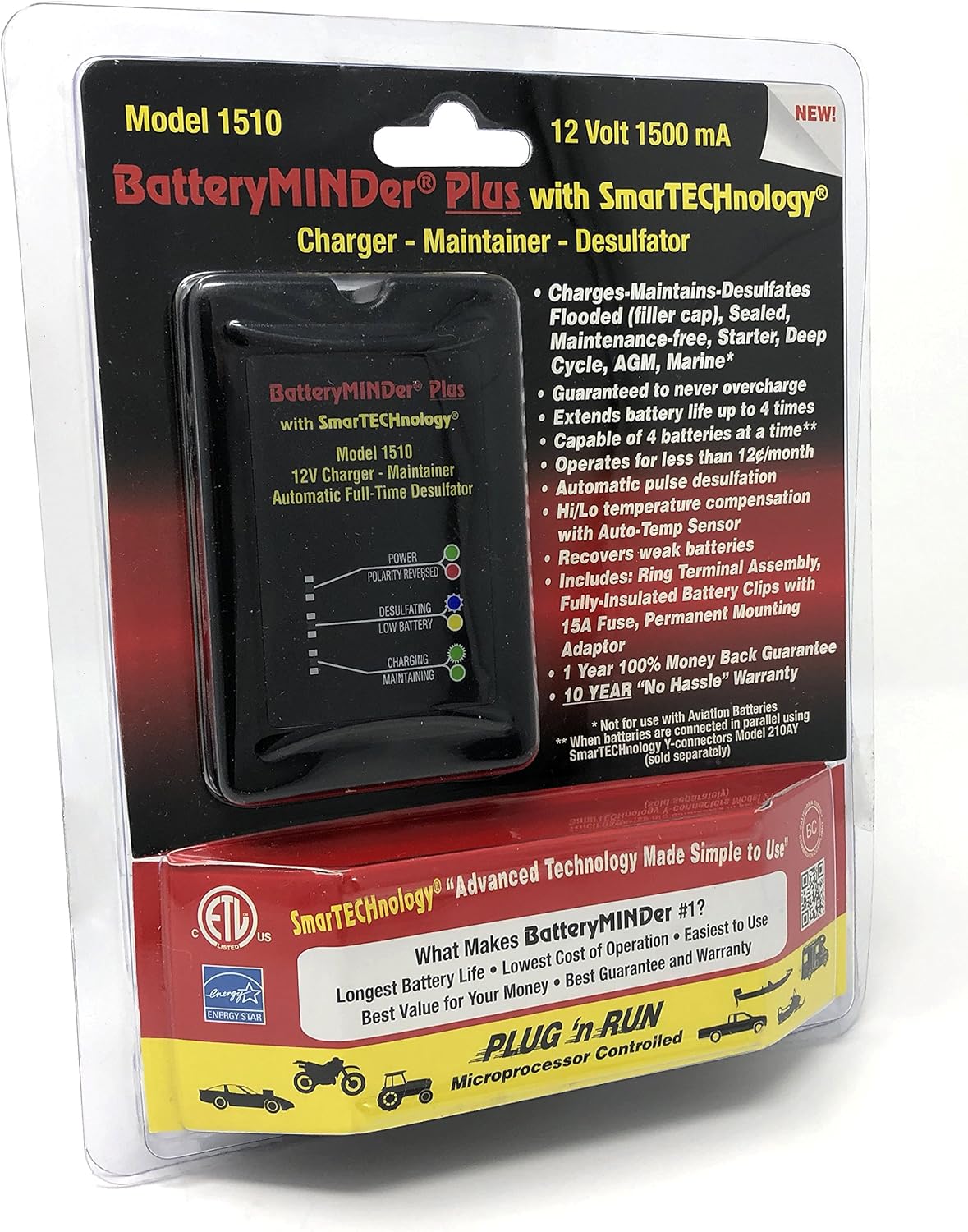 12 Volt 1.5 Amp Battery Charger Maintainer Desulfator R622652