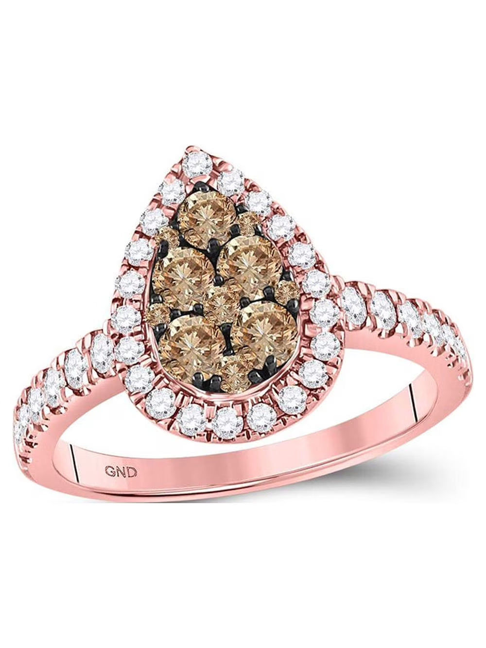 14kt Rose Gold Round Brown Diamond Teardrop Cluster Ring 1 Cttw H636