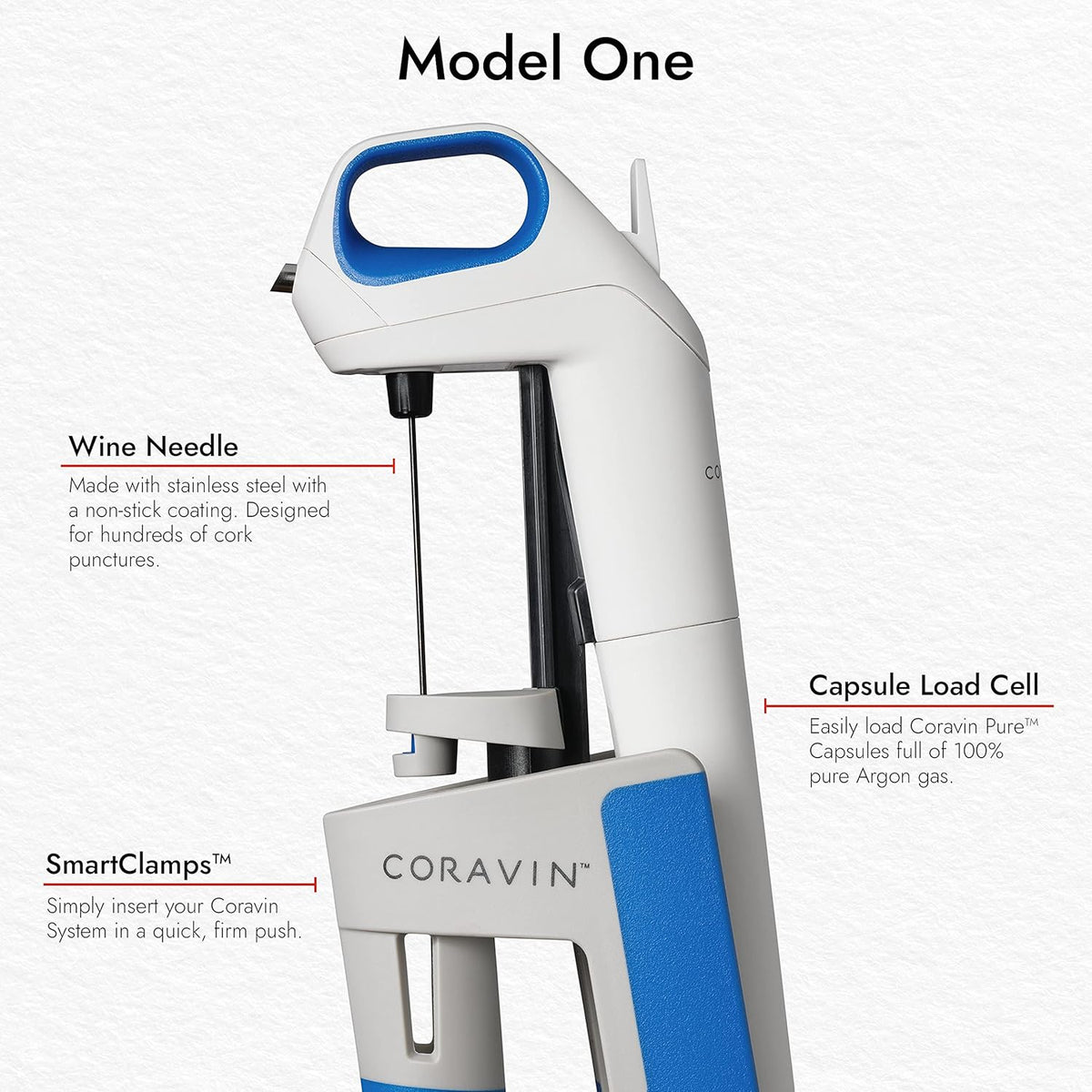Wine Bottle Opener and Preservation System, Includes 2 Argon Capsules S8330