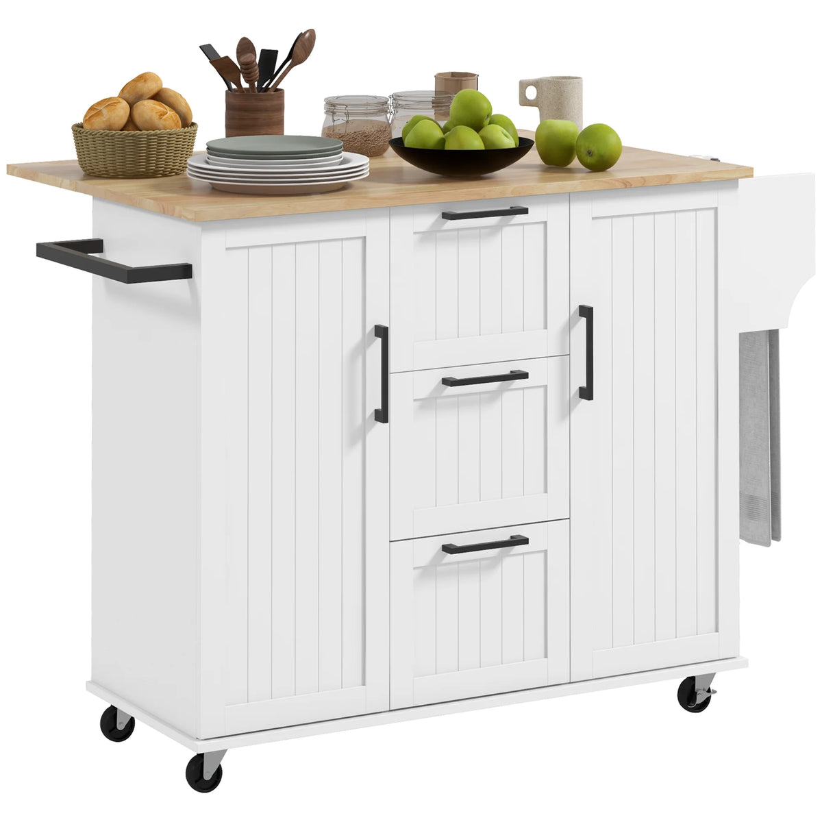 White Kitchen Island on Wheels T72067