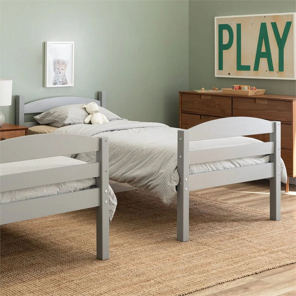 Gray Solid Wood Twin-over-Twin Bunk Bed Frame M530