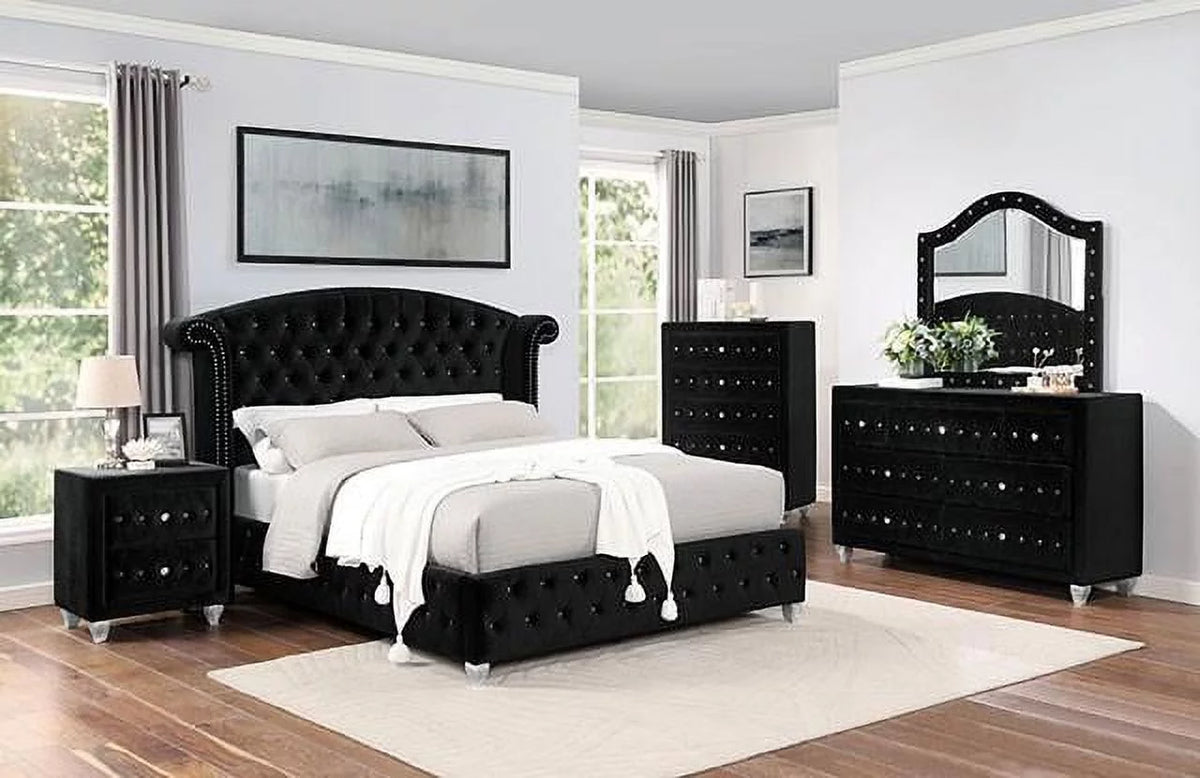Black Solid Wood Queen Bedroom Set 5pcs I432388