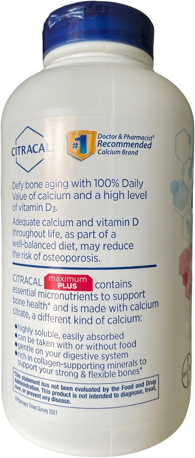 Calcium Citrate Caplets Maximum Plus D3 280 ct. M373