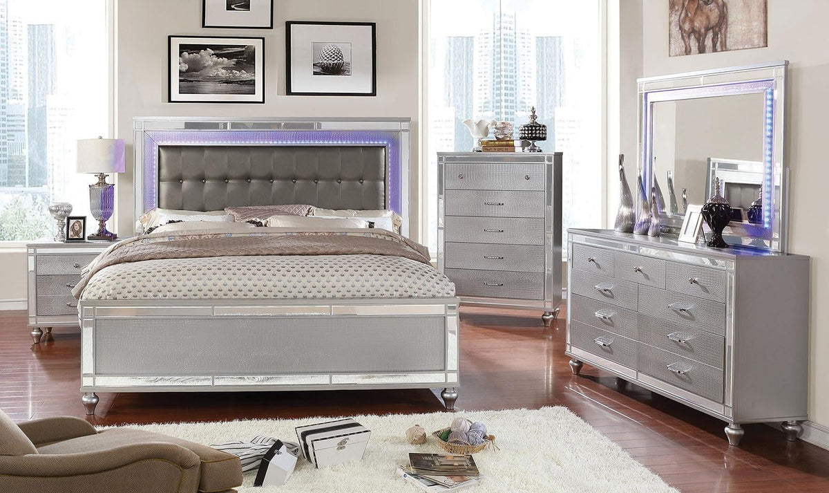 Contemporary Silver Solid Wood King Bedroom Set 5pcs O241