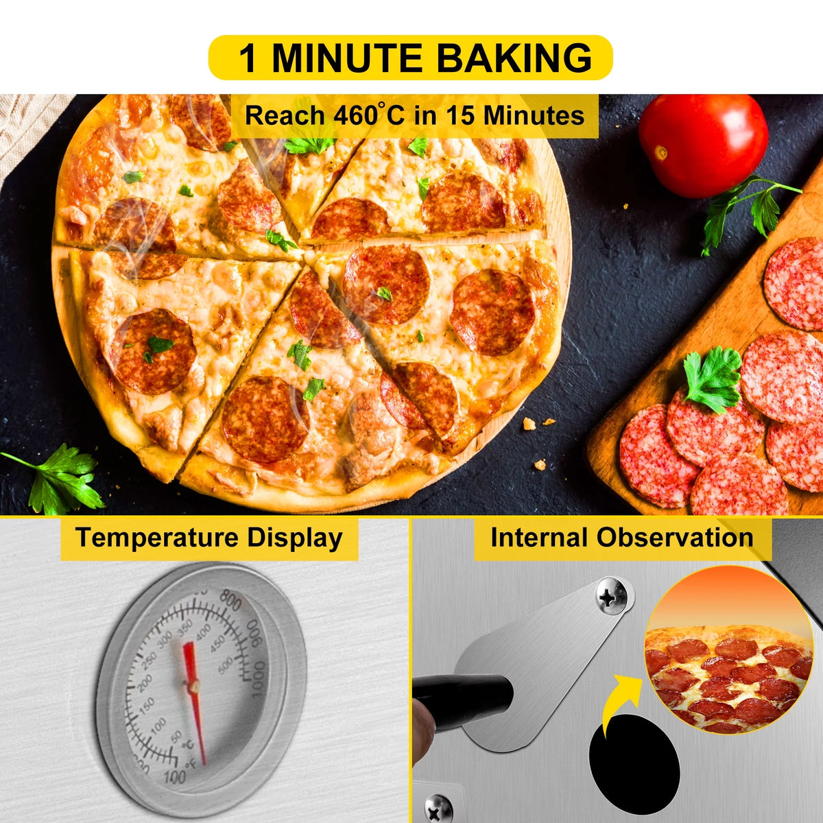 12" Stainless Steel Portable Wood Fired Pizza Oven T6950