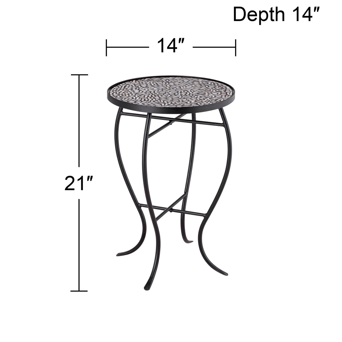 Black Round Outdoor Accent Side Table 14" Wide Mosaic Tabletop A347
