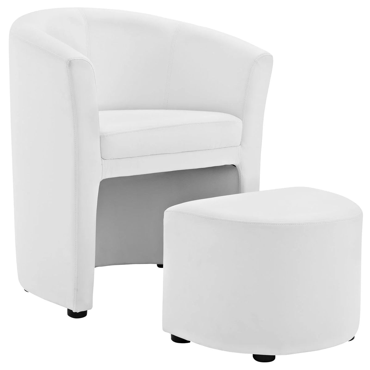 White Faux Leather Armchair and Ottoman D6151
