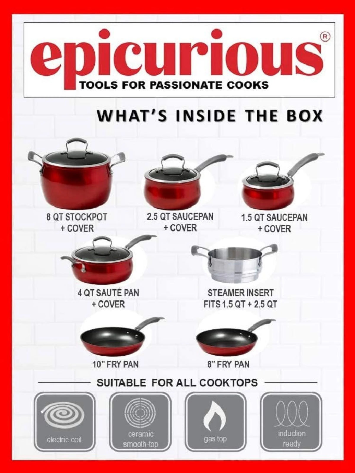 11 Piece Red Non-stick Aluminum Cookware Set Y57685
