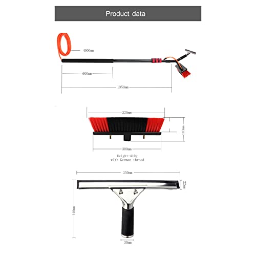Water Fed Pole 3-in-1 Kit with Scrubber Brush, Spray Washer, Window Squeegee, 7.2M/23.6Ft D6557