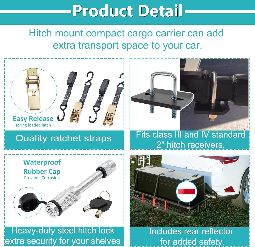 Black Cargo Rack Carrier with Folding Basket and 2 Rainproof Ratchet Straps E659