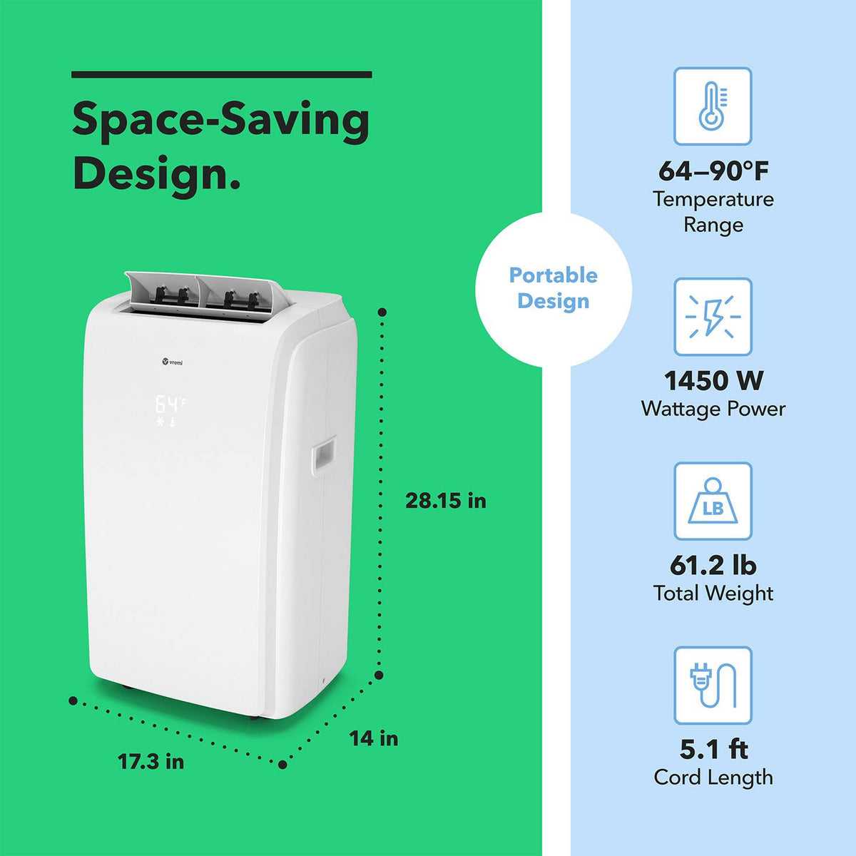 12,000 BTU Portable Air Conditioner with LED Display and Remote Q880