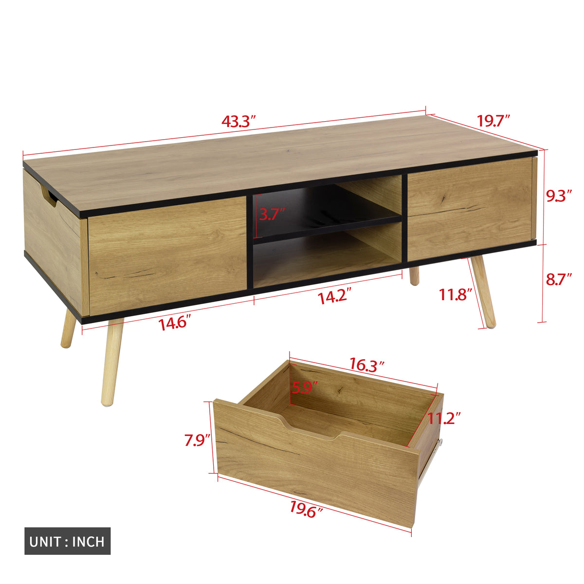 Natural Wood Coffee Table with Storage O2937