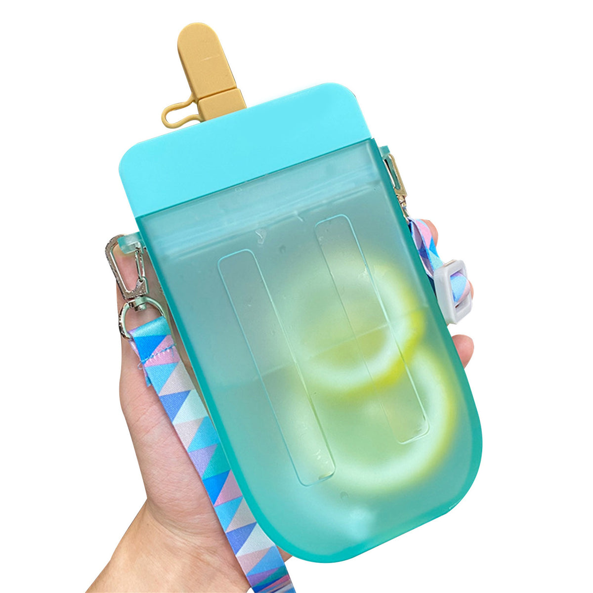 Translucent Water Bottle with Straw and Shoulder Strap L627936