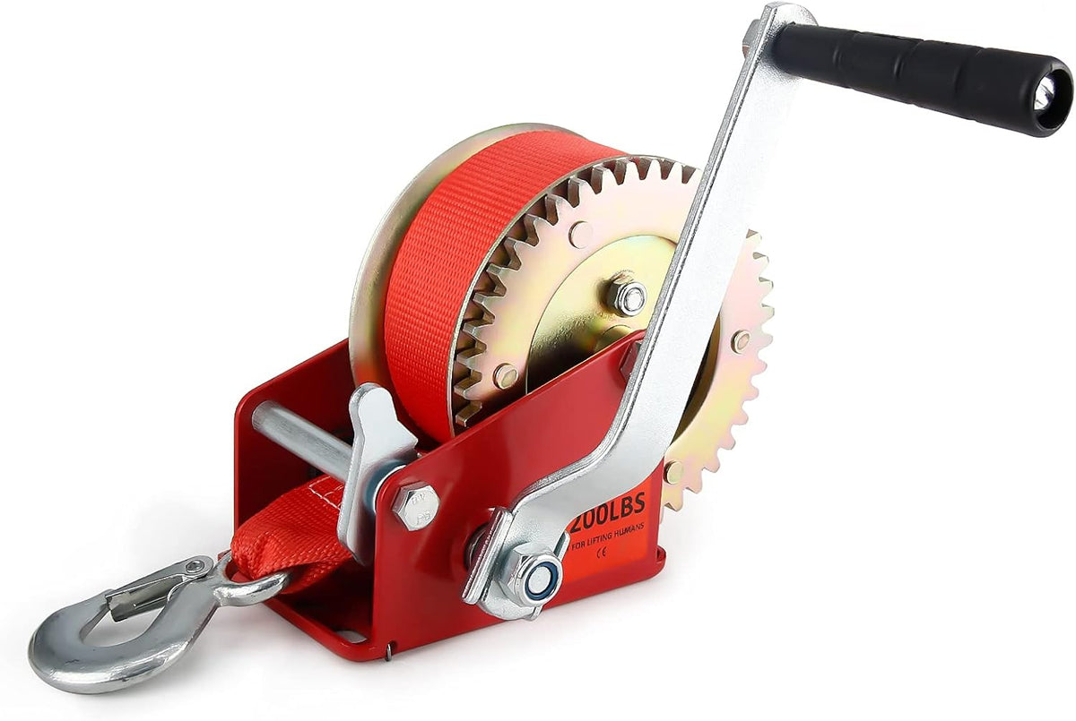 1200 LBS Capacity Heavy Duty Manual Crank Winch, Polyester Strap, Red, Pack of 2 C7198