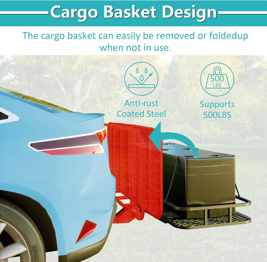 Black Cargo Rack Carrier with Folding Basket and 2 Rainproof Ratchet Straps E659