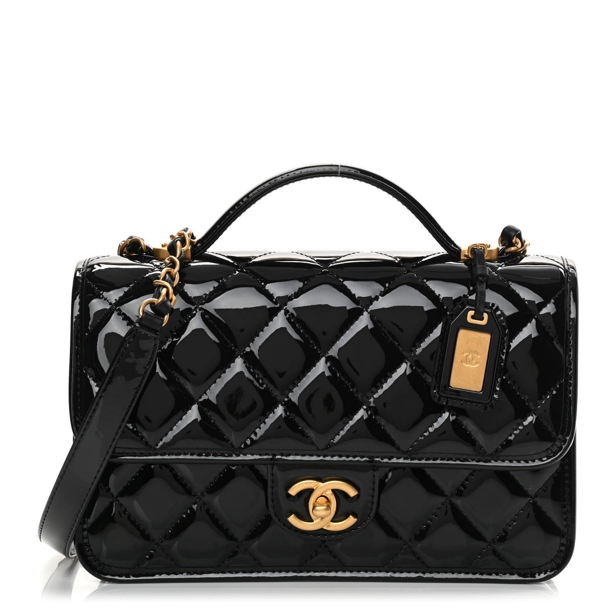 Quilted Small Top Handle Flap Black V462