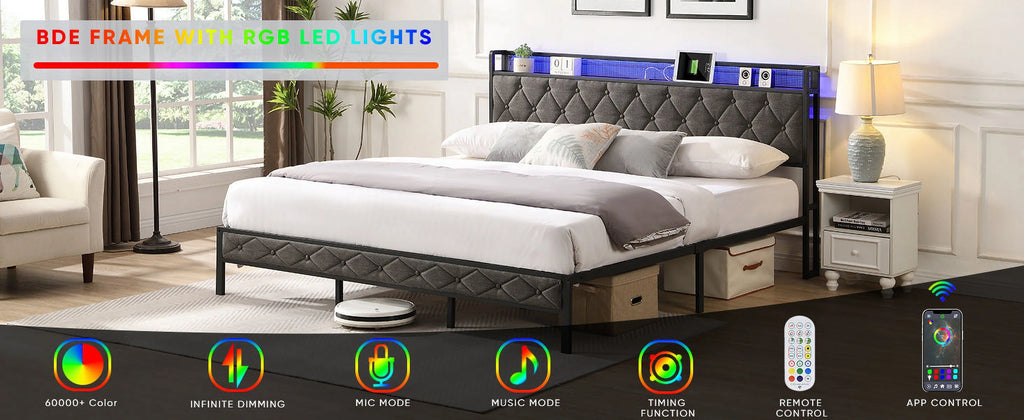 King Size Bed Frame with Storage Dark Gray E2156