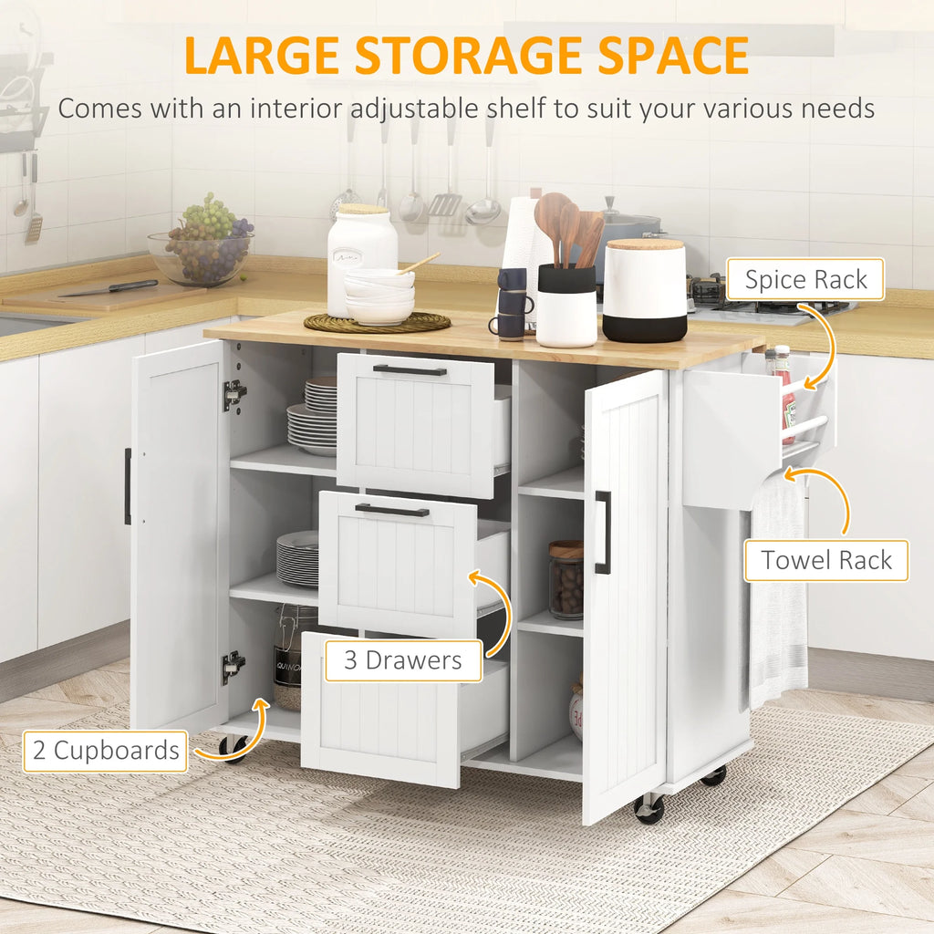 White Kitchen Island on Wheels T72067