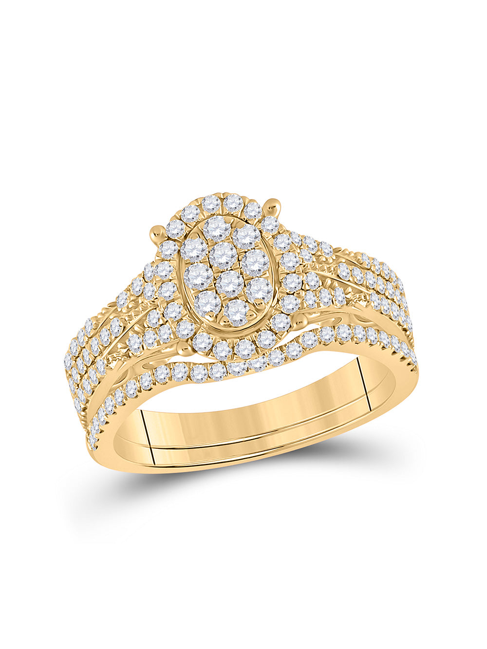 14kt Yellow Gold Diamond Cluster Bridal Ring Band Set 7/8 Cttw E71569