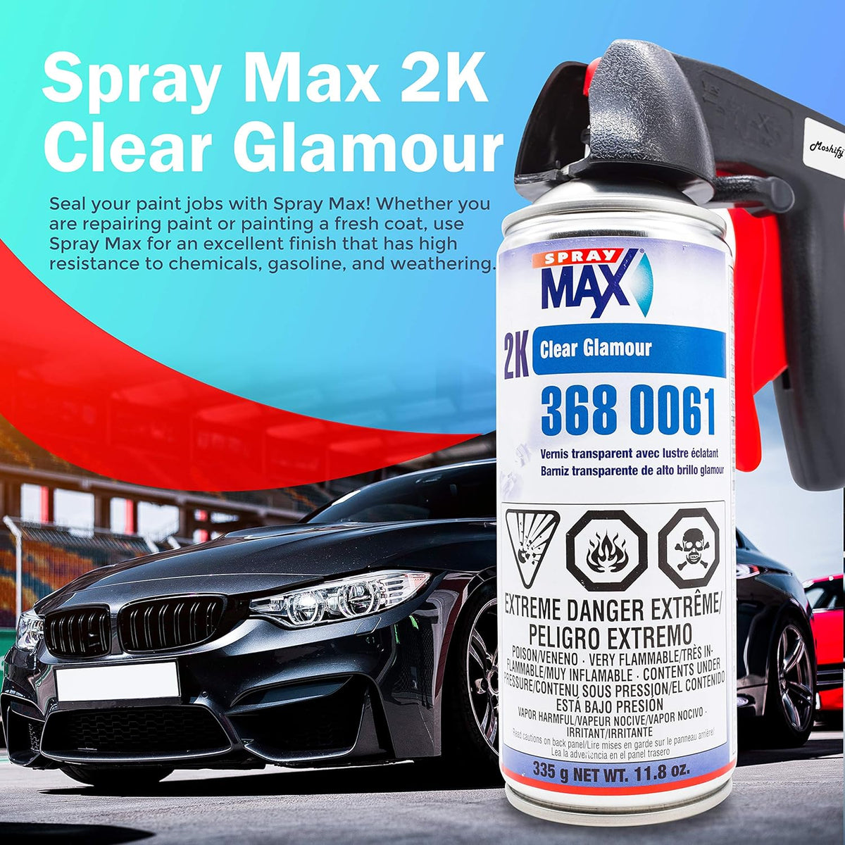 2K Clear Coat Aerosol Spray Can High Gloss Automotive Clear Coat Two Stage Clear Coat with Spray Can Trigger Pack of 2 U84243