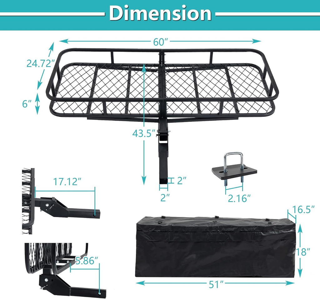 Black Cargo Rack Carrier with Folding Basket and 2 Rainproof Ratchet Straps E659
