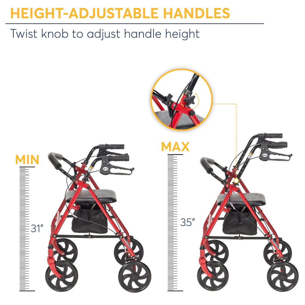 Red 4-Wheel Rollator with 7.5 Casters D792