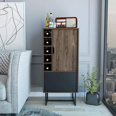 Walnut Black Bar Cabinet L6461