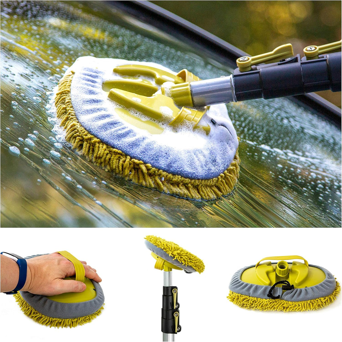 Car Cleaning Kit with Soft Car Wash Brush, Squeegee, Mitt, Microfiber Cleaning Head & Extension Pole W827781