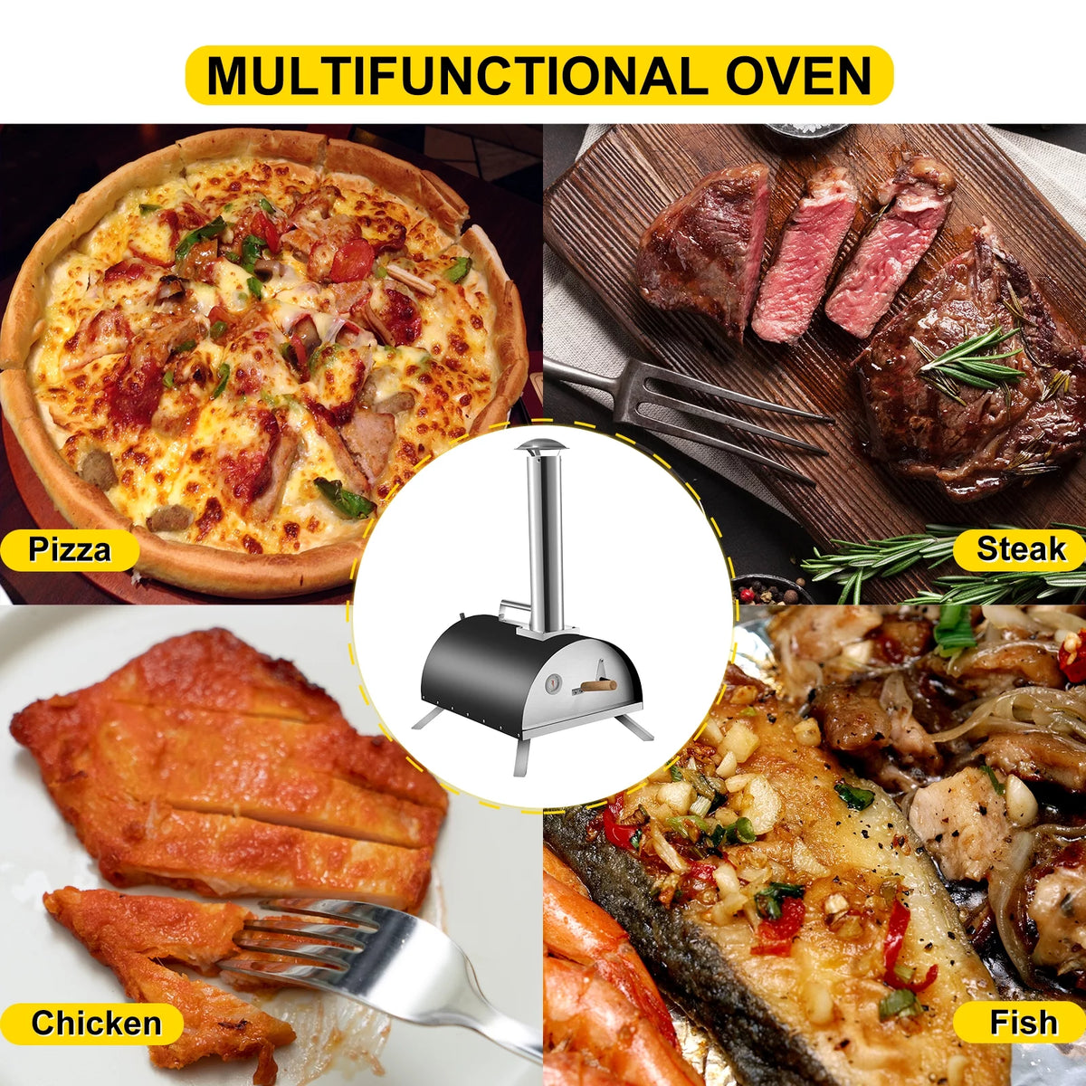 12" Stainless Steel Portable Wood Fired Pizza Oven T6950