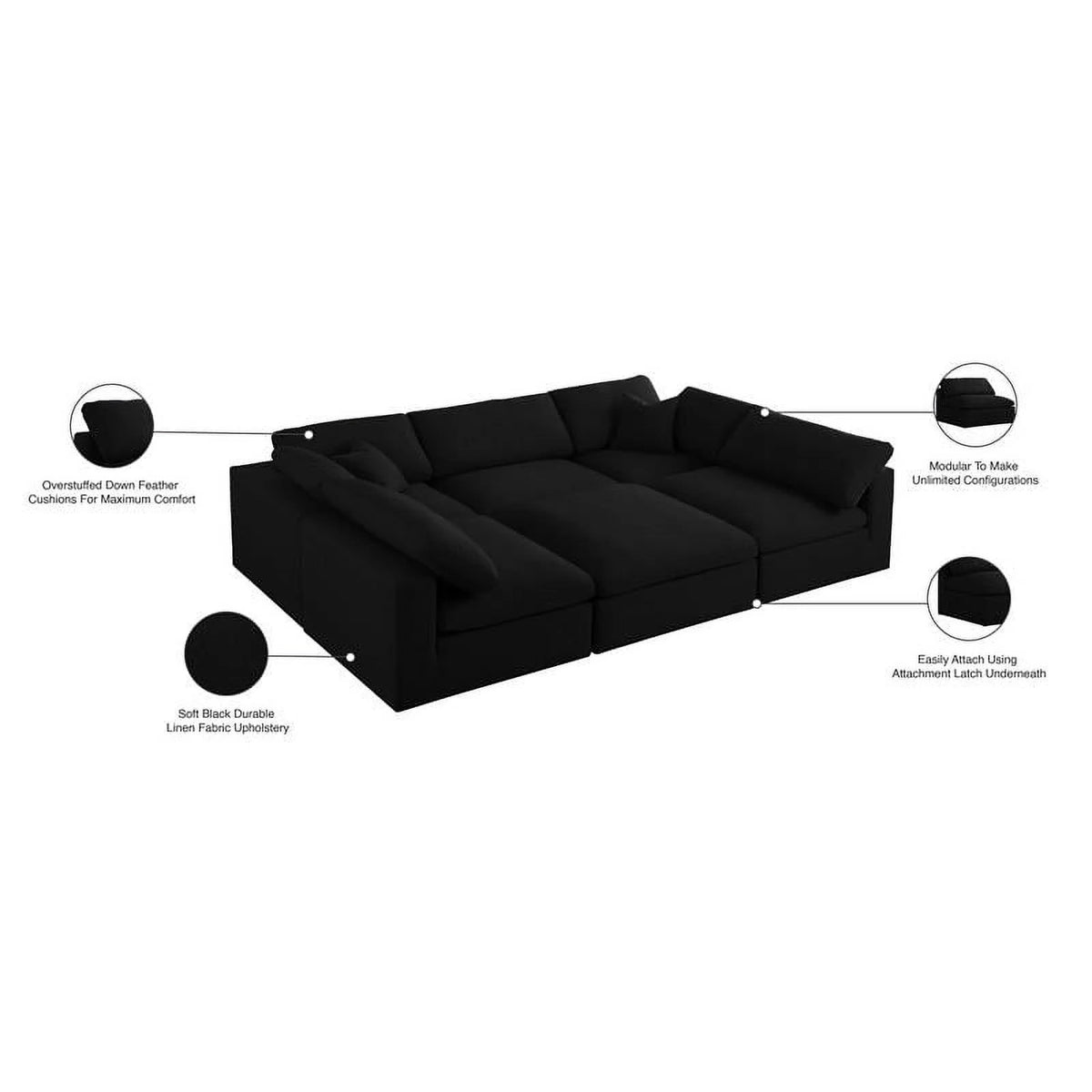 Black Linen Fabric Modular Sectional F697554