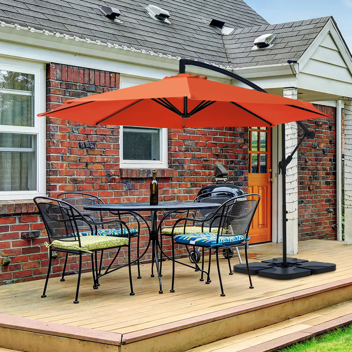 10ft Heavy Duty Offset Cantilever Patio Umbrella with 4-Piece Base, Beige N7657