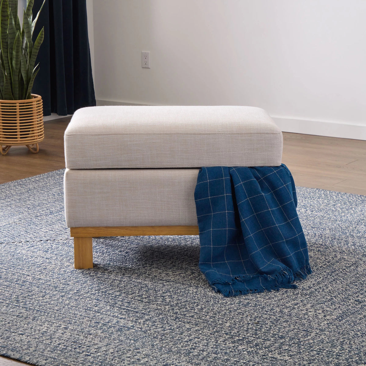 Upholstered Wood Base Storage Ottoman Y51390