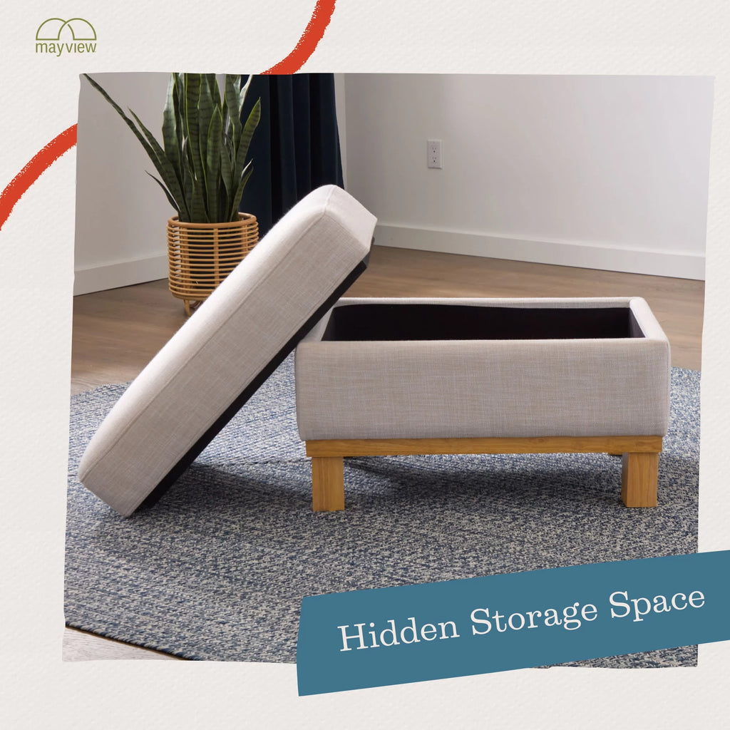 Upholstered Wood Base Storage Ottoman Y51390