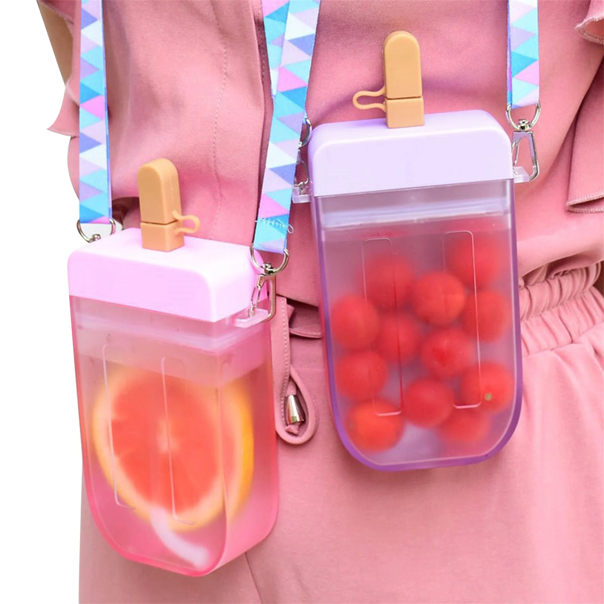Translucent Water Bottle with Straw and Shoulder Strap L627936