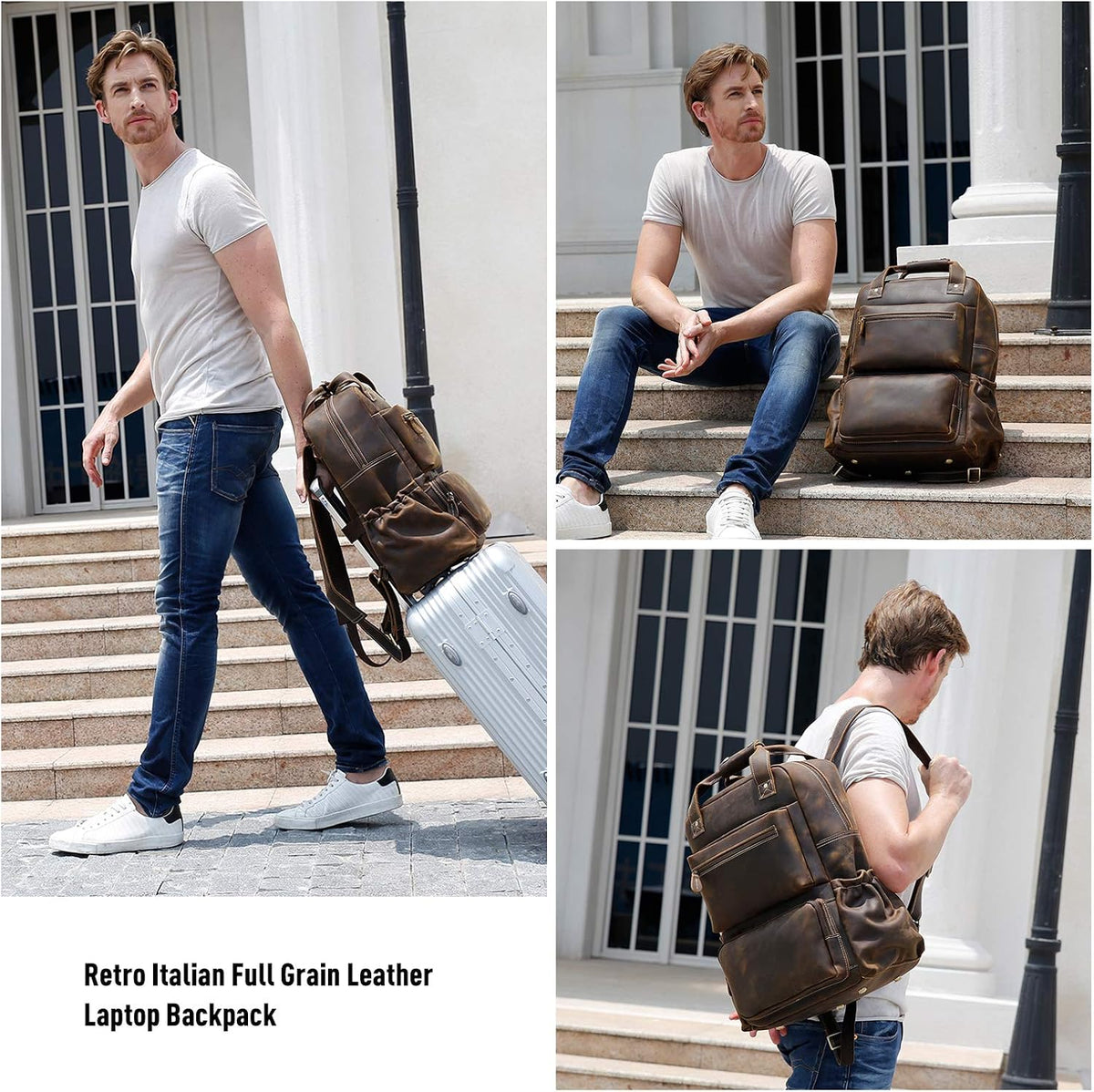 Full Grain Leather Laptop Backpack K138