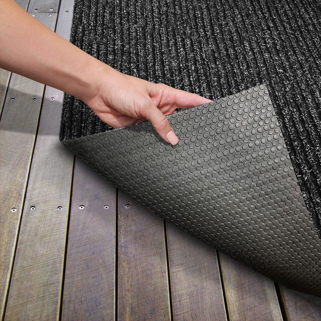 Charcoal Black Ribbed Indoor Outdoor Carpet 6 Feet X 10 Feet Q287