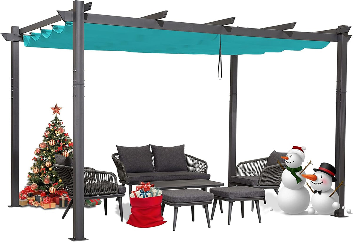 10' X 12' Outdoor Retractable Pergola with Sun Shade Canopy I881322