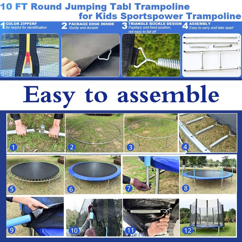 10 FT Trampoline with Safety Enclosure Net Spring Pad F196350
