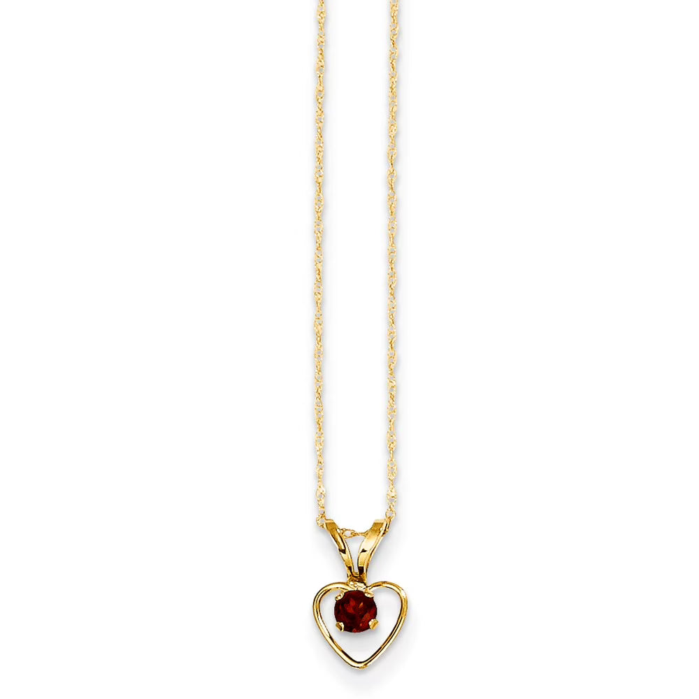14kt Yellow Gold Garnet Heart Birthstone Necklace P2153