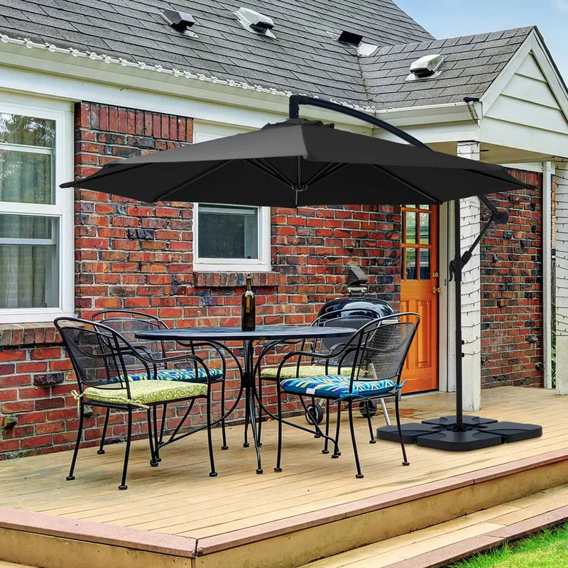 10ft Heavy Duty Offset Cantilever Patio Umbrella with 4-Piece Base, Beige N7657