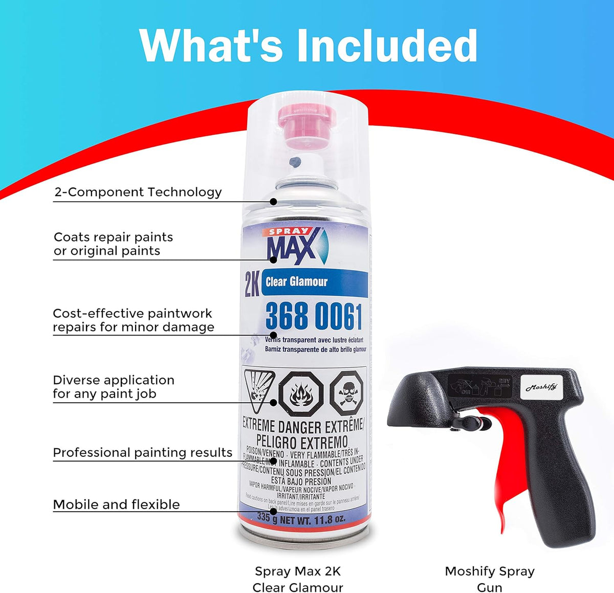 2K Clear Coat Aerosol Spray Can High Gloss Automotive Clear Coat Two Stage Clear Coat with Spray Can Trigger Pack of 2 U84243
