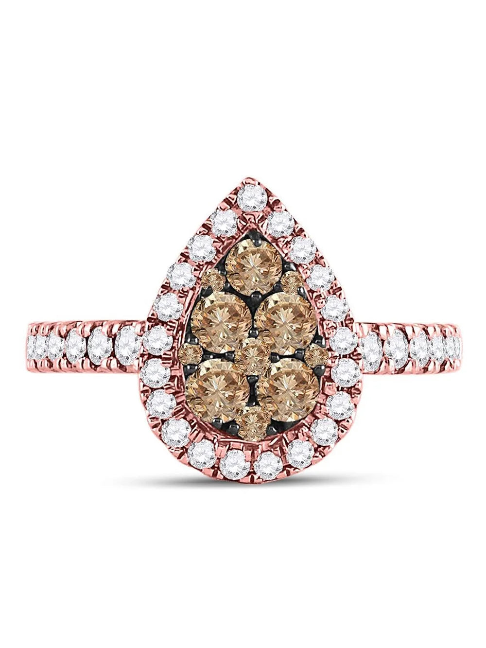 14kt Rose Gold Round Brown Diamond Teardrop Cluster Ring 1 Cttw H636