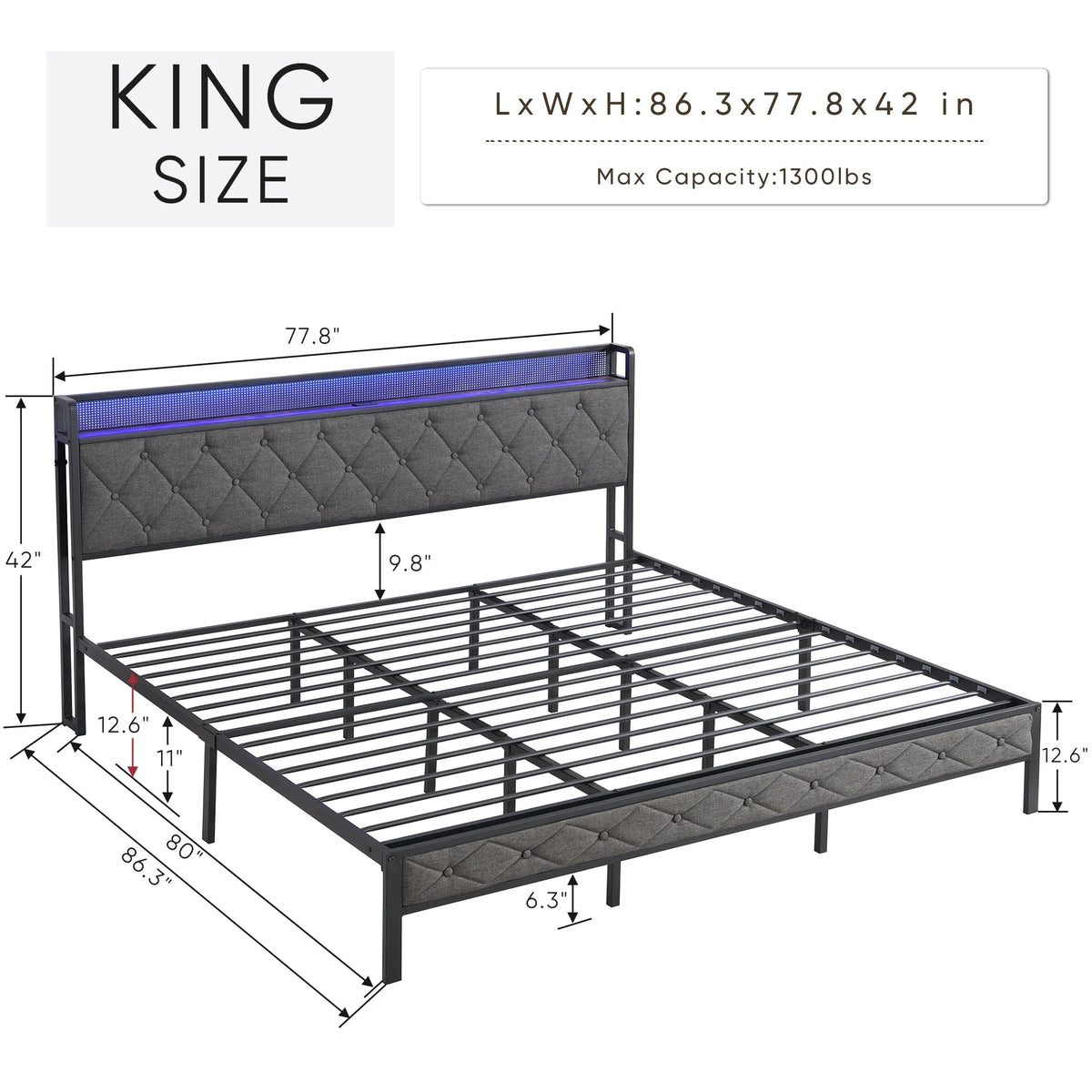 King Size Bed Frame with Storage Dark Gray E2156