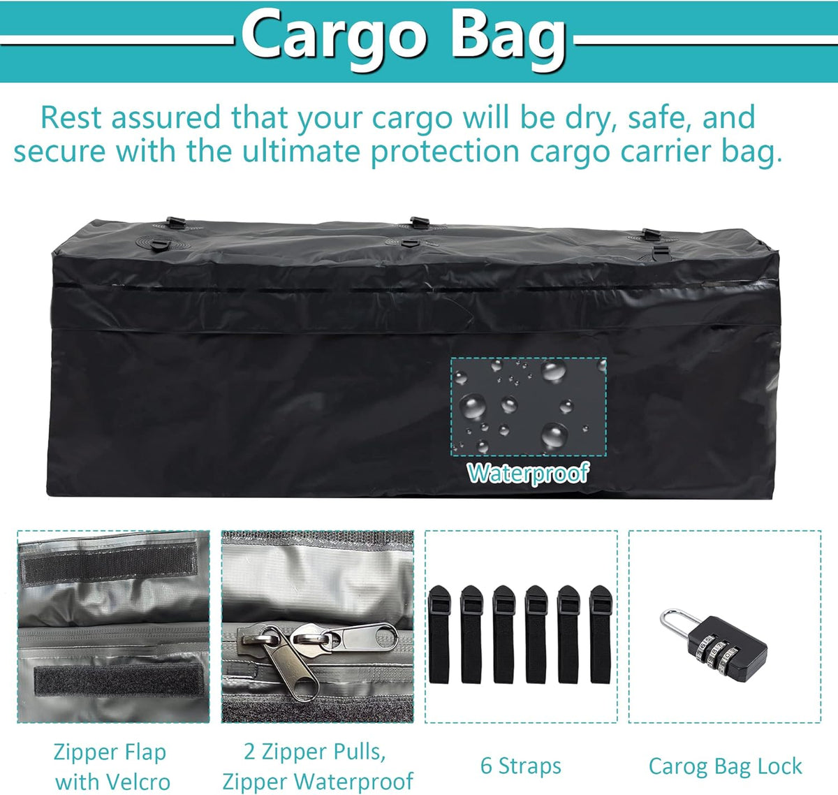 Black Cargo Rack Carrier with Folding Basket and 2 Rainproof Ratchet Straps E659