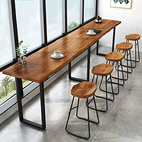 86.6" Brown Solid Wood Rectangular Bar Table with 4 Stools M8854