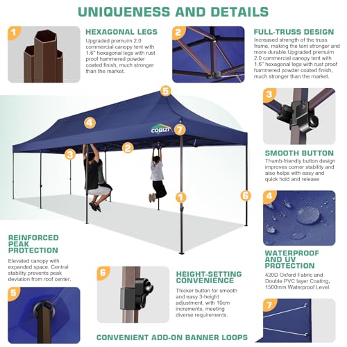 10x20 Pop Up Canopy Tent with 6 Removable Sidewalls, Heavy Duty H3028