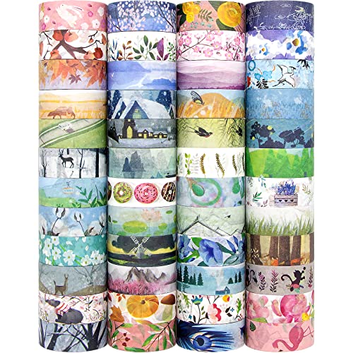 60 Rolls Washi Tape Set, Decorative Adhesive Masking Tape, Each Roll 5.4yd Total 328yd J373782